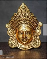 Metal Durga Murti face mask for good luck, success and prosperity. Handcrafted Indian god idol, 15cm x 17cm