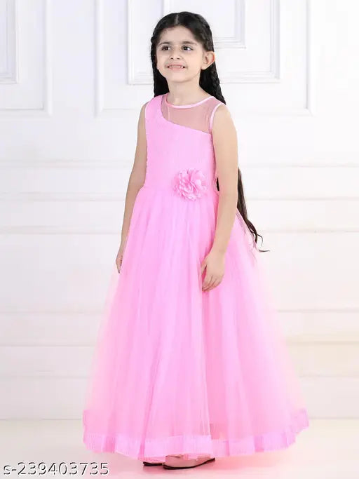 Pink net sleeveless girls' party wear gown dress for 1-2 years, toy balloon theme