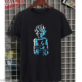 Blue Goku Super Saiyan graphic tee - Vibrant Dragon Ball Z design on cotton, perfect for summer wear and anime fans