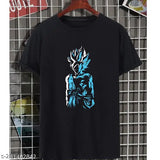 Blue Goku Super Saiyan graphic tee, Dragon Ball Z anime style, high-quality cotton, trendy summer wear