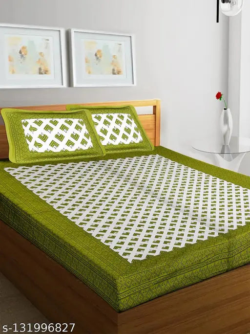 Geometric double cotton bed sheets combo pack (2 bedsheets & 4 pillow covers) for summer. Ideal for adults. Made in India