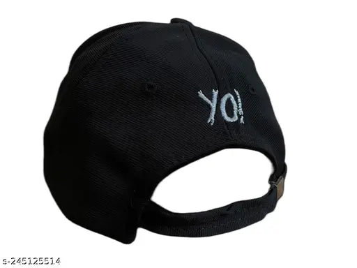 Black Polyster snapback cap, printed pattern, men & boys (Pack of 1) - Stylish Mesh hat with "one size fits all" design, offers UV protection and gifting idea for spring/summer. Made in India