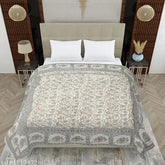 Ultrasoft gold-printed satin Rajasthani quilt, heavy winter KEERRAZ blanket (152.4cm x 228.6cm) on display