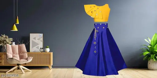 Embroidered Silk-Cotton blend girls' Lehenga Choli, fitted waist, round neck, sleeveless - perfect for Indian occasions and ceremonies