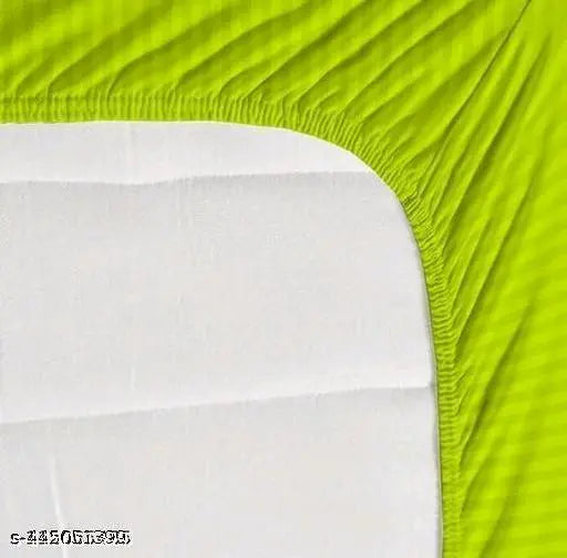 Striped premium cotton elastic king size fitted bedsheets with 2 pillow covers, double bed on display. Soft, supersoft, and perfect for summer. Indian-made quality