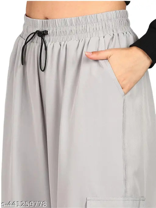 Multi-pocket cargo trouser, poly blend, comfortable & stylish baggy cargo pant for women & girls, elastic waist, ideal everyday/active wear