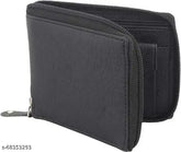 Black faux leather RC wallet, 2 compartments, 3 card slots, 1 coin pocket for men's style accessory