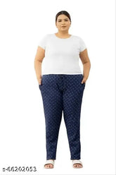 Black printed cotton comfortable night pants for women, 3XL/4XL/5XL - relaxed fit with pockets and drawcord