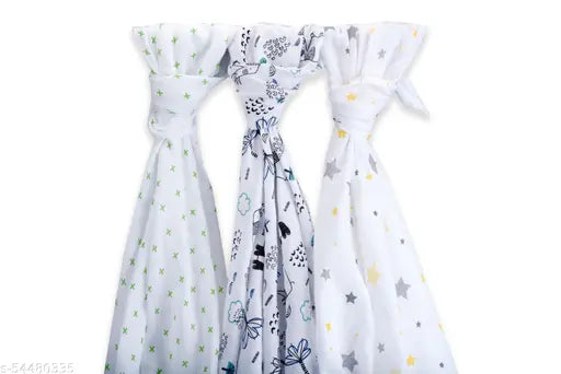 Organic yellow & green muslin swaddle set (3pcs), ultra soft cotton for mild winter, multipurpose baby essential from India