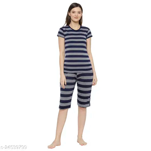 Multicolor printed cotton blend women's nightsuit, skin-friendly with short sleeves, Made in India