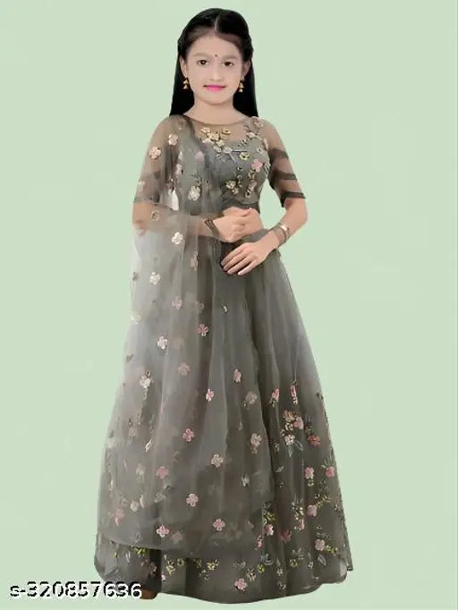 Attractive satin silk, embroidered lehenga choli for kids parties, Indian wedding wear