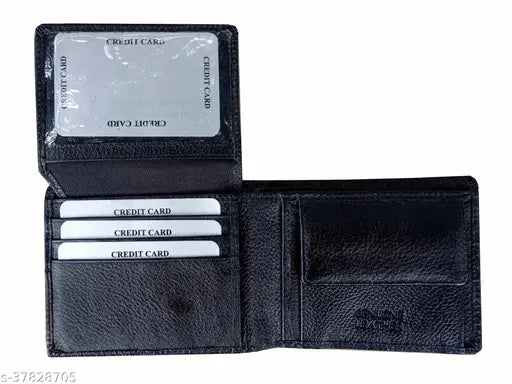 Black genuine leather RFID-blocking wallet for men, 2 compartments, suitable for old and new Indian currency