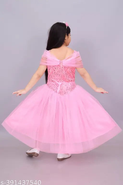 Embellished net princess ball gown dress, sleeveless, 5-6 years, elegant fashion on mannequin