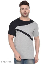 Grey melange colorblocked cotton short sleeve men's t-shirt by Tee town, India