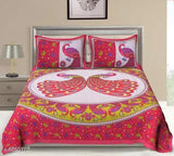 Trendy pure cotton 95x85 double bedsheets, 140 thread count, two pillow covers, queen size from India