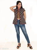 Hand block printed cotton quilted reversible ethnic jacket, vibrant Indian motifs on sleeveless style