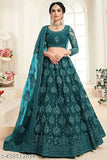 Traditional ethnic net lehenga-choli set with embroidered dupatta for bridal wear, India
