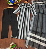 Trendy striped cotton blend Kurta pant & dupatta set, single size, suitable for daily wear, casual events, or family functions