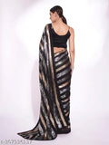 Black Embroidered Handloom Georgette Party Wear Saree with Sequins, art silk blouse