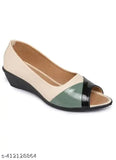 Cream synthetic leather slip-on ballerinas for women, comfortable footwear on display