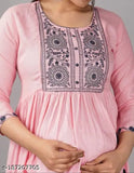 Rayon feeding kurti with embroidery, solid combo, three-quarter sleeves, Indian traditional clothing