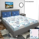 King Size 200 TC Elastic Fitted Bedsheet Set with 2 Pillow Covers - Luxury Floral Cotton Bedding