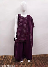 Girls festive party Kurta Pyjama Dupatta set, embellished Georgette in vibrant colors for kids' celebrations (size: 2-13 years)
