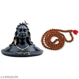Black resin Adi Shankara Adiyogi Ji statue with Rudraksha mala, perfect for home or office decor and car dash board pooja