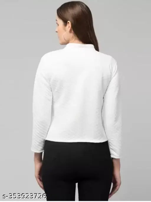 White leather long-sleeve jacket from SAHANA STYLE, solid pattern, size M (bust 36in, length 21in), Indian origin