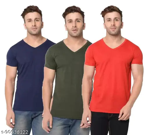 Navy cotton men's V-neck half sleeve solid t-shirt (NAVY) on hangar