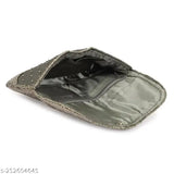 Exclusive beaded fabric clutch, embroidered net design, 3 compartments, free size 9x6 inches, Indian handcrafted