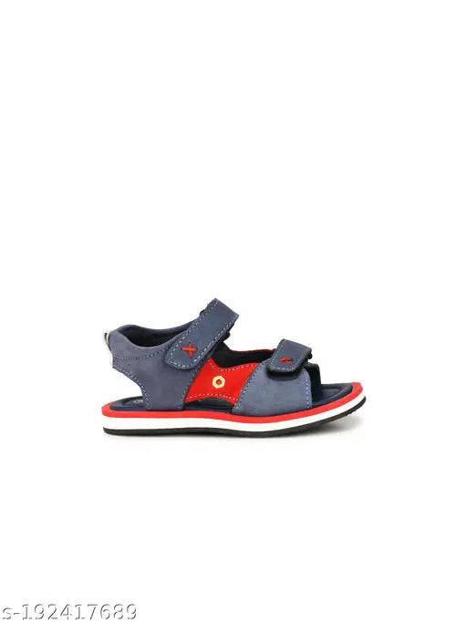 Blue leather and PVC open toe Velcro closure sandals for boys' casual wear