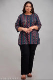 Vibrant green, red, and yellow rayon kurti top/tunic for women, featuring a flattering round neckline and three-quarter sleeves. Soft, flowing fabric available in various sizes for all body types