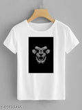 Trendy cotton blend half sleeve lion print t-shirt for men, white color, round neck, casual wear by Satrangi