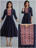 Embroidery printed rayon kurti for women and girls, three-quarter sleeves, vibrant Indian fashion