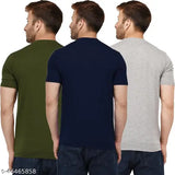 Olive Green, Dark Blue & LLite Grey Kroptee men's solid half sleeve round neck t-shirts (pack of 3), soft cotton fabric, bio wash, made in India