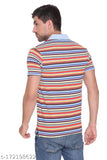 Multicolor striped cotton blend polo neck mens t-shirt, Indian summer wear, high quality fabric for comfort and style