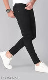 Men's cotton blend mid-rise black jeans, slim fit and washed pattern for a modern look. Comfortable waist size 28/30/32, hip size 35/37/39. Black jeans for men, trendy style from India