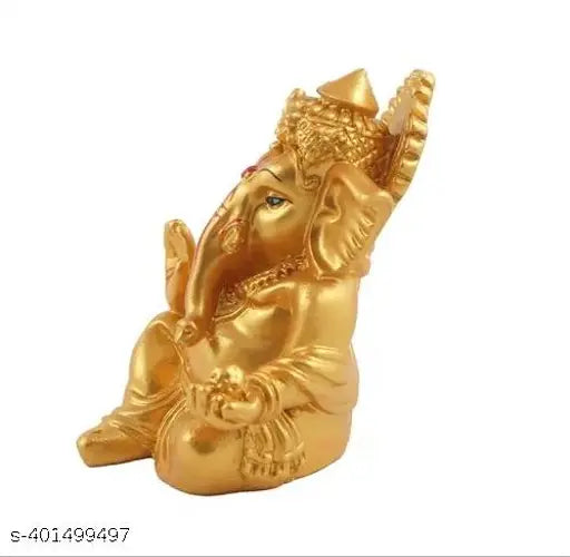 Handcrafted Resin Matte Gold Lord Ganesha Statue, perfect for car dashboard, home temple, or gift - versatile showpiece for Pooja, office table. Decorative Ganesha figurine for spiritual decor, beneficial impact per Vastu methology
