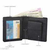 Solid faux leather tri-fold wallet, compact design for men with ID window, coin pocket, and multi-card slot. Top-selling trendy gents' purse, free size (8cm x 11cm), origin India
