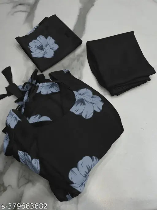 Georgette printed women's three-quarter sleeves gown and palazzo set with dupatta, Indian fashion