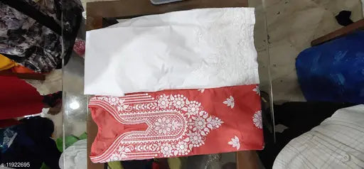 White cotton Chikankari palazzo kurta set for women, embroidered net pattern, single size from India