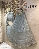 Embroidered satin lehenga set with choli and dupatta, semi-stitched and ready to wear