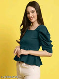 Classic Lycra tunics for women, solid-colored short-sleeved tops, XS to XXL sizes, made in India