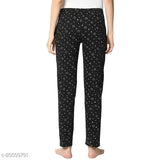 Women's printed straight-fit black cotton blend trousers with net pattern, size 32 (waist 30", length 38")
