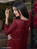 Embroidered Georgette Top Shrug & Palazzo Set - Traditional Indian fashion in 3-quarter sleeves
