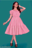 Baby Pink Rayon Solid Square Pleated Flared Kurti, short sleeves, elevates style for various bodies