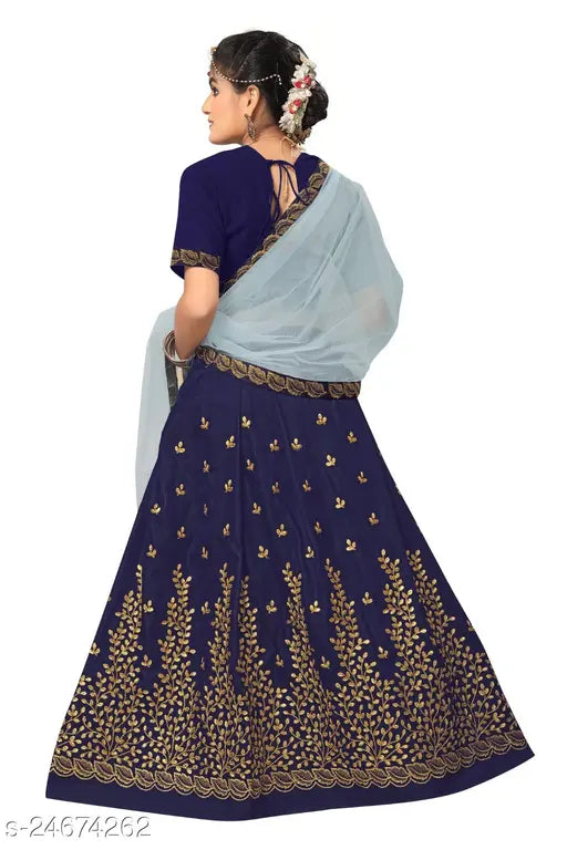 Embroidered satin BADLO lehenga with net dupatta, semi-stitched for custom fit, Indian festive wear for ages 8-16 years