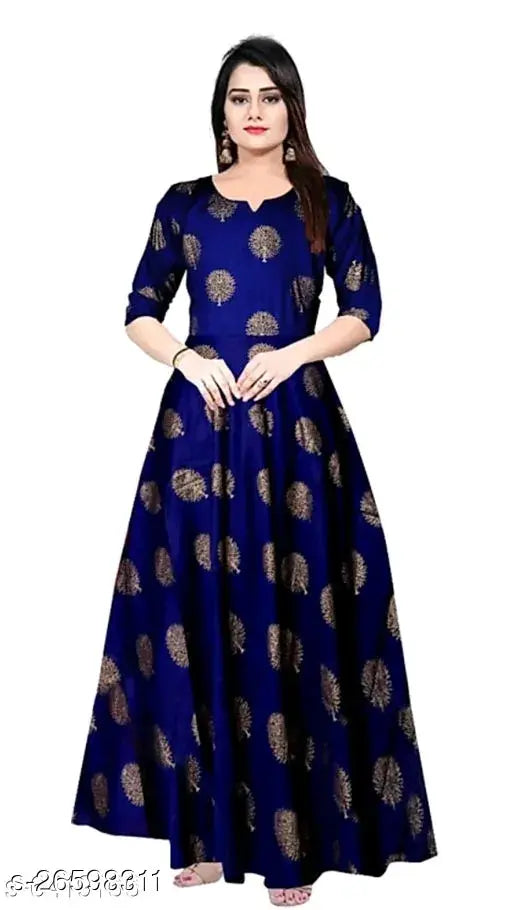 Rayon three-quarter sleeve printed dress, trendy women's fashion from India