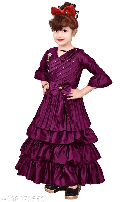 Silk blend partywear dress for cute girls aged 3-11 years, India origin